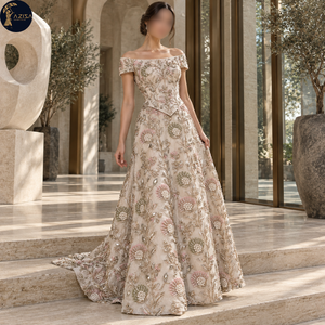 Blush Floral Pearl Dress <b>Fabric</b> with Sage Accents and Metallic Leaf Detail | Ornamental Textile for Bridal Gowns Eveningwear <b>Net</b> - Product Image 4