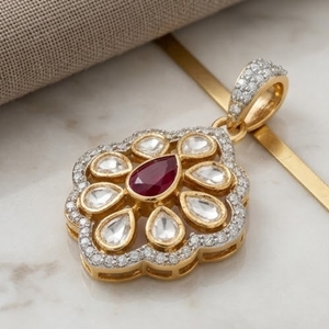 Conjunto de Colgante Moderno de Plata 925 con Kundan y Polki, Piedra Moissanita, Joyería Nupcial Tradicional Dorada, Joyería de Boda para Mujer - Product Image 3