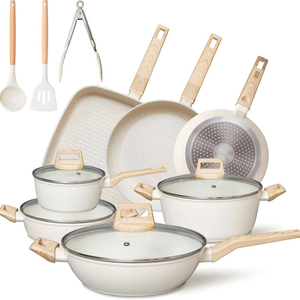 Ceramic Non-Stick Frying Pan <b>Set</b> With Wood Handle 2-Piece <b>Cookware</b> <b>Set</b> Minimalist Design Hand Wash Only - Product Image 4