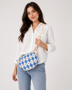 Wholesale Blue Quilted Block Printed Cotton Crossbody Sling Bag <b>Adjustable</b> <b>Strap</b> Casual Women Shoulder Chest Bag for Women & Kid - Product Image 3
