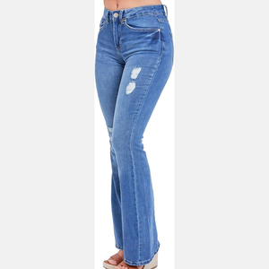 High Quality Mid Waist Lace up Denim Trousers Flare <b>Pant</b> Stretch Plus Size Women Clothing Bell Bottom Flared Denim <b>Pants</b> - Product Image 2