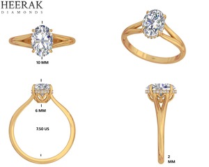 Bague de fiançailles solitaire ovale en diamant avec halo caché et sangle fendue - Product Image 1