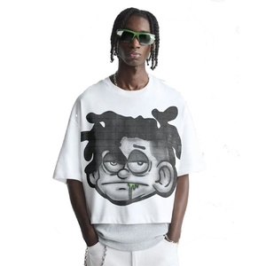 T-shirts boxy surdimensionnés personnalisés 300 Gsm pour hommes Streetwear T-shirt sans couture 100% coton DTG T-shirts pour hommes en coton éponge français DTG - Product Image 1