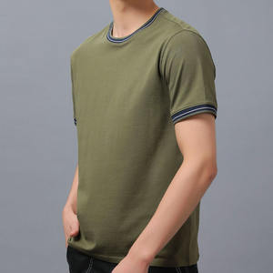 T-shirt en coton oversize vierge pour homme avec logo personnalisé, bordure côtelée contrastante, manches courtes, haut décontracté – Fabricant, usine, fournisseur OEM ODM - Product Image 2