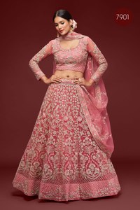 Pink Cotton Embroidered Lehenga Choli with Dupatta Silk Screen Printed Floral Thread Zari Net Suit <b>Wedding</b> Party Wear for Women - Product Image 4