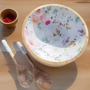 Handmade Lightweight Minimalist Wooden Enamel Bowl Set Eco-Friendly Food Serving <b>Utensils</b> for Parties from India - Product Image 2