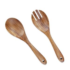 Cuillère et fourchette à salade en bois d'acacia naturel, écologiques, compatibles lave-vaisselle, style américain, ustensile de cuisine en bois, cuillère à soupe pour la maison - Product Image 1