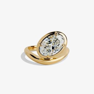 Bague de promesse unique en diamant ovale de 3,02 carats cultivé en laboratoire pour femme, en or massif 14 carats, cadeau de mariage ou de fête pour les partenaires - Product Image 1