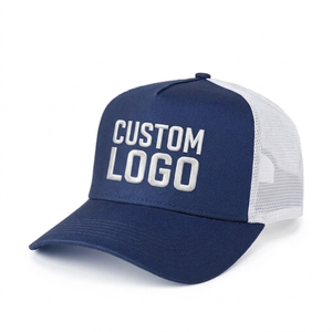 Casquette de camionneur bleue avec logo rouge et blanc # Casquette décontractée unisexe à 6 panneaux avec dos en maille réglable - Product Image 4