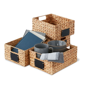 Ensemble de paniers de rangement en jacinthe d'eau tressée à la main avec fenêtre pour étiquette, panier organisateur multi-usages pour cuisine, garde-manger, salle de bain, étagère - Product Image 2