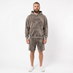 Custom <b>Men's</b> <b>Hoodie</b> <b>And</b> <b>Shorts</b> <b>Set</b> Cotton Fleece Two Piece Fashion Outfit With Screen Print Graphic Elastic Waist - Product Image 5