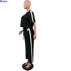Ensemble de survêtement personnalisé pour femme avec logo - Tenue de sport décontractée AL - Nouvel ensemble 2 pièces pantalon large pour femme - Vêtements de yoga et d'été - Product Image 1