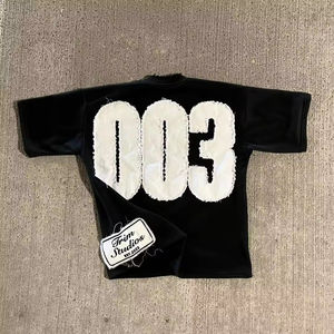 Custom Distressed Embroidery Applique Patch Boxy <b>Fit</b> <b>Cropped</b> Breathable <b>T</b>-<b>Shirts</b> Heavyweight 100% Cotton <b>T</b> <b>Shirt</b> for Men Sale - Product Image 5