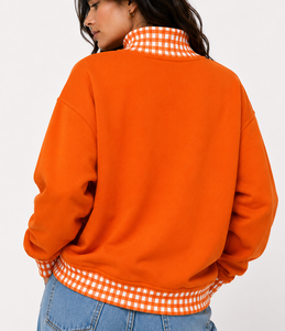 Sweat-shirt décontracté personnalisé à col roulé pour femme, motif à carreaux, à pois, patchwork, grande taille, en coton, pull oversize - Product Image 4