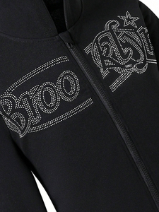 Wholesale Manufacturer Zip-Up Hoodie and <b>Pant</b> Set - Custom Logo Cotton Fleece Tracksuit with Diamond Rhinestone Detailing - Product Image 5