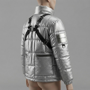 Chaqueta acolchada metálica para hombre, cuello alto, diseño de arnés acolchado, con cremallera, chaqueta de invierno, OEM, ODM, venta al por mayor - Product Image 2
