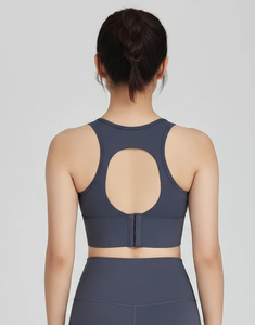 Soutien-gorge de sport pour femme grande taille avec poches, dos nageur, col rond, maintien élevé, respirant, sans coutures, couleur unie, haut d'entraînement - Product Image 2