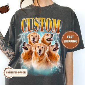 Personalized Pet Photo T-Shirt Custom Dog <b>for</b> Portrait Vintage Graphic Tee Regular Fit Acid Wash 100% Cotton <b>Animal</b> Streetwear - Product Image 1