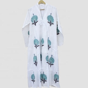 Robe d'été en coton imprimé bloc à la main pour femmes robe longue en coton indien taille naturelle tissée robe décontractée numérique - Product Image 1