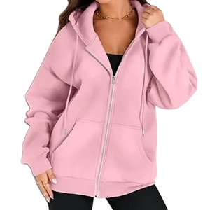 Sweat-shirt à capuche d'hiver personnalisé pour femme, fermeture éclair, surpiqûres contrastées, coupe ample, logo imprimé en relief sur le devant, hoodie oversize - Product Image 3