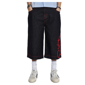 Shorts en jean imprimés graphiques OEM, coupe ample, jambe large, style streetwear décontracté, surdimensionné, multi-poches - Product Image 1