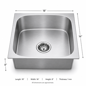 Brushed Stainless Steel <b>Kitchen</b> <b>Sink</b> 304 Grade Single Bowl Countertop Basin Trending - Product Image 3