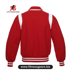 Veste universitaire rouge pour homme en laine et polyester, style preppy, col rabattu, coupe classique, pour l'automne - Product Image 2