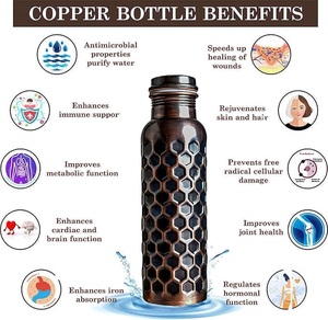 Botella de Agua Moderna de Cobre, Recipiente Ayurvédico Puro con Diseño en Relieve de Panal de Abeja, a Prueba de Fugas, Ecológica, Apta para Lavavajillas, para Gimnasio - Product Image 2