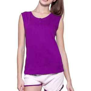 Camiseta sin mangas de algodón con encaje y logo frontal, ligera, de cuello en V, para mujer, ideal para el gimnasio, marca privada. - Product Image 1