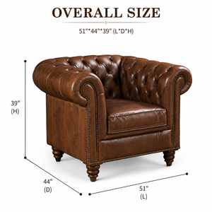 Sofá Individual Chesterfield de Cuero Marrón Vintage con Brazos Enrollados, Sofá Clásico para Sala de Estar u Oficina - Product Image 2