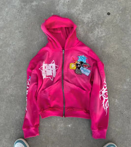 OEM Wholesale Street <b>Gothic</b> Punk Hip Hop Zipper Embroideries Men's Hoodie 500GSM Full-Zip Hoodie Acid Wash Distressed <b>Hoodies</b> - Product Image 5