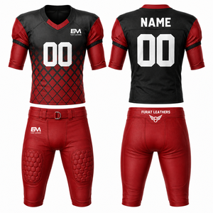 Ensemble de maillots de football américain FURAT LEATHERS, rouge et noir, col en V, manches courtes, évacuation de l'humidité, motif 3D, rembourré, transfert thermique - Product Image 1