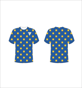 เสื้อยืดแขนสั้นลายเรขาคณิตสีน้ำเงินสำหรับผู้ชาย สวมใส่สบาย ระบายอากาศได้ดี ทรงปกติ คอกลม พิมพ์ลายด้วยเทคนิค Sublimation Transfer - Product Image 1