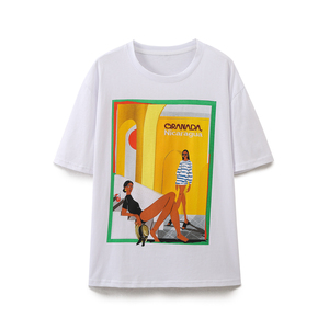 Camiseta Blanca de Cuello Redondo para Mujer, Granada Nicaragua, Corte Regular, Manga Corta, Casual, 100% Algodón Ecológico Lavado, Primavera - Product Image 1