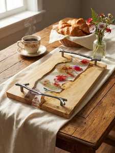 Handcrafted River Flow <b>Epoxy</b> Resin Wooden Serving Tray with Modern Matte Black Metal Handles for Kitchen, <b>Coffee</b> <b>Table</b> & Dining - Product Image 2