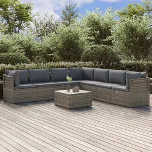 Set da salotto con Patio in Poly Rattan grigio 8 pezzi con cuscini Set da giardino - Product Image 1