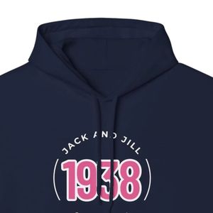 Unisex Navy Blue 1938 Embroidered Pullover Hoodie Long Sleeve Kangaroo Pocket Drawstring Hood Casual Fleece <b>Sweatshirt</b> - Product Image 2