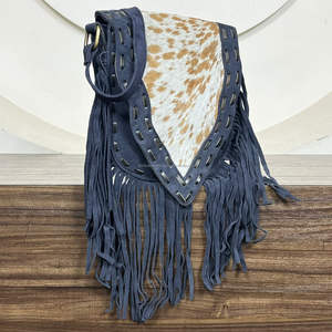 Sac à bandoulière unique vintage de haute qualité en cuir de vachette véritable suédé à franges, style western, fait à la main, pour femmes - Product Image 4