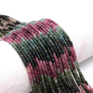 Turmalina Multicolor Natural de Sandía, Cuentas Rondelle Microfacetadas de 4 mm, Rosa, Verde, Azul, Coñac, Gema de Turmalina Multicolor - Product Image 2