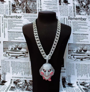 Silver Plated Zircon Pendant Necklace <b>Iced</b> <b>Out</b> Mask Charm <b>Chain</b> Jewelry Unisex Party Gift - Product Image 5