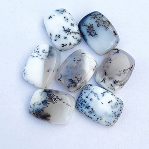 Natural Dendritic Agate Cabochon Rectangle <b>Cushion</b> Shape Calibrated White Black Gemstone - Product Image 6