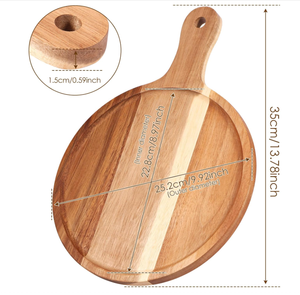Tabla de servir redonda de madera maciza con asa, tabla de cortar de madera para pizza, carne, pan, queso y charcutería, hecha en Vietnam - Product Image 3