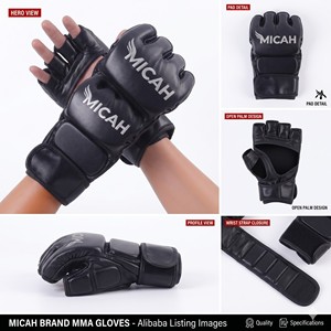 Guantes de Entrenamiento de Medio Dedo de Cuero Micah, Impermeables, con Cierre de Gancho y Bucle, Personalizables para Grappling y Sparring Profesional, Unisex - Product Image 3