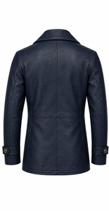 <b>Men's</b> Genuine Leather <b>Pea</b> <b>Coat</b> | <b>Black</b> Brown Navy | OEM ODM Manufacturer | Premium Quality Design | Leather Wear | - Product Image 2