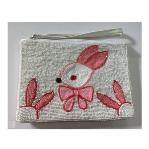 Handmade Luxury Cotton Fabric Cute <b>Bunny</b> Bow Design Beaded Mini Coin Purse Zipper Closure Durable Women's Gift <b>Accessory</b> - Product Image 1