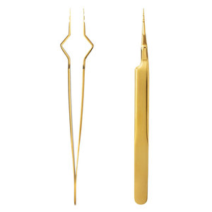 Pinces à cils en acier inoxydable plaqué or, étiquette privée - Haute qualité, durables, service OEM - Product Image 1