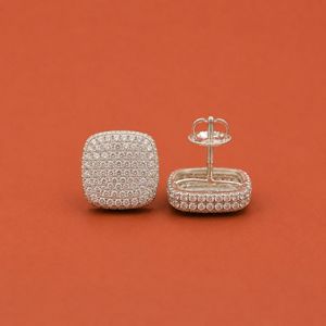 Moissanite <b>Diamond</b> Stud <b>Earrings</b> in 925 Sterling Silver with Rounded <b>Square</b> Design - Product Image 4
