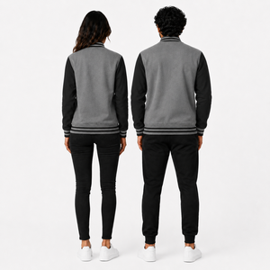 Blouson universitaire unisexe en laine coupe-vent pour l'hiver, col montant, fermeture à boutons-pression, bordure côtelée, production en gros personnalisée, coque en polyester - Product Image 2