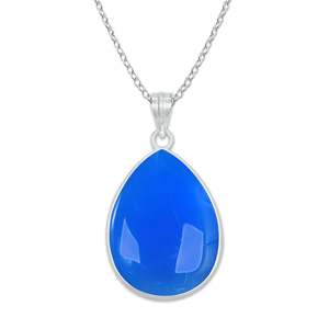 จี้ห้อยคอวินเทจสีฟ้าคาลซิโดนี ทำด้วยมือ ชุบเงิน ทองเหลือง ขายส่ง อัญมณีคริสตัล ของขวัญ - Product Image 1