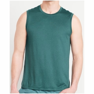 Débardeur en tricot respirant vert uni pour homme, col en V, style décontracté et urbain - Product Image 1